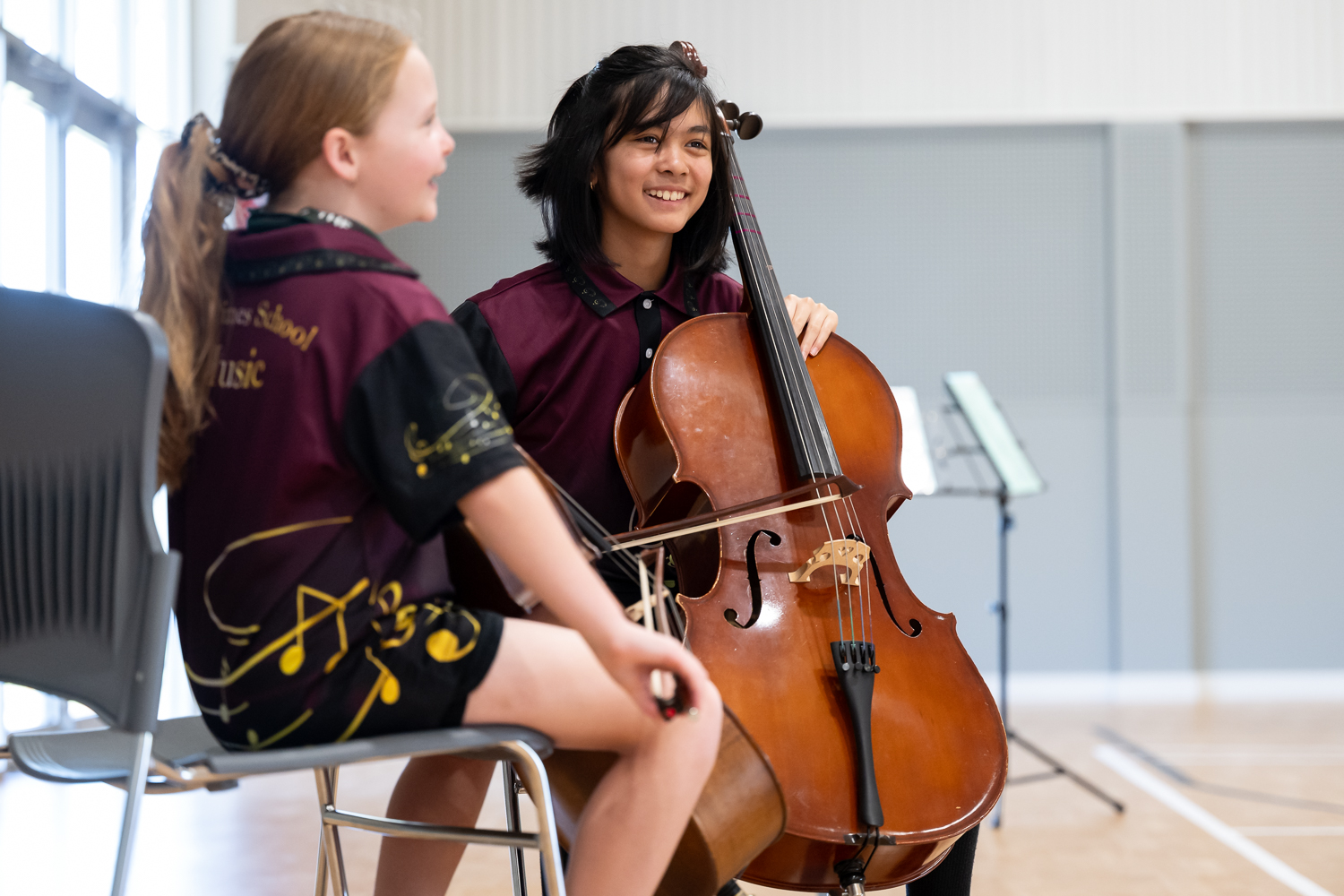 Two Pines School students play cellos. Credit: Sam Oster